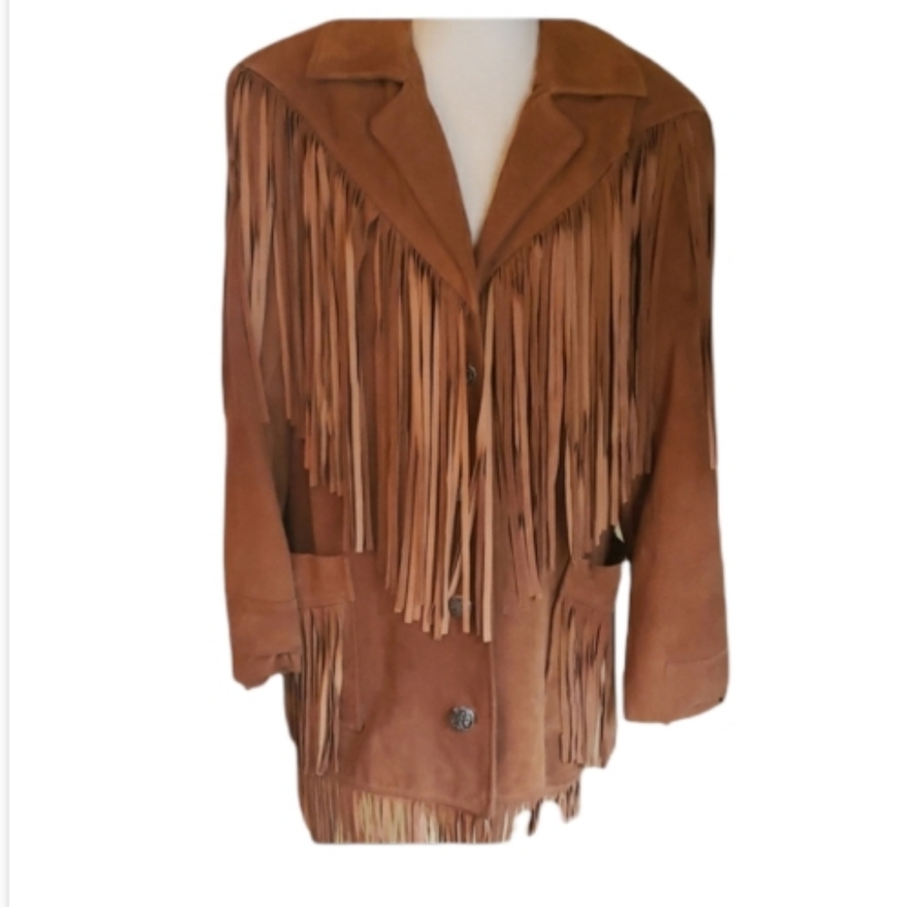 👑Host Pick👑  VINTAGE SUEDE FRINGED BOHO JACKET - Picture 2 of 10